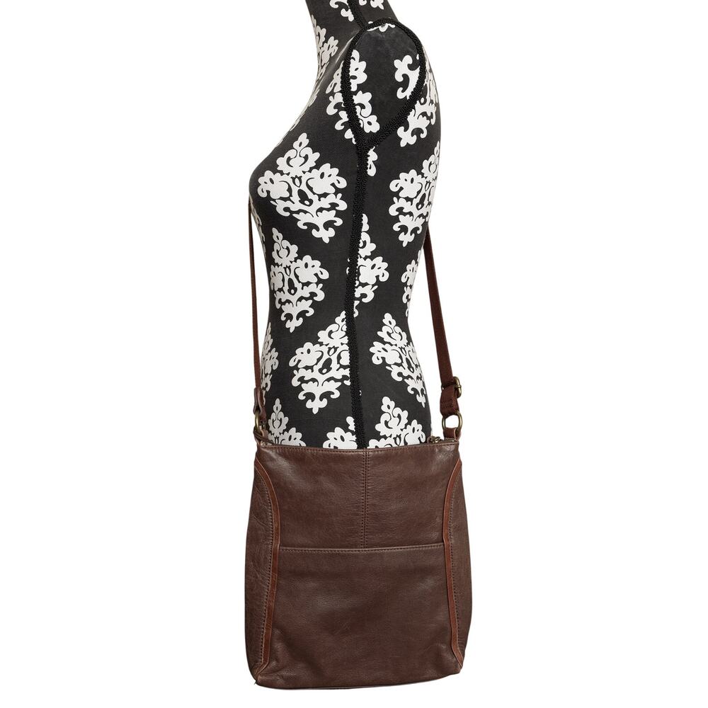Women's Classic Boho Brown Leather And Woven Fabric Crossbody Purse By The Sak - Picture 3 of 12
